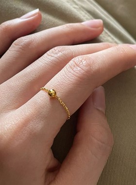 福利回馈款~纯手工制作一颗转运好运小金珠不掉色T戒指18K包金潮