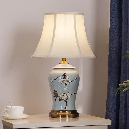 中式手绘梅花小号陶瓷台灯景德镇卧室床头灯照明LED现代