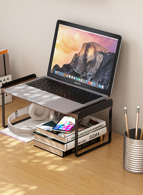 新款 7K1品芝客厅路由器收纳盒子托架支架黑色木质电脑增高垫放w