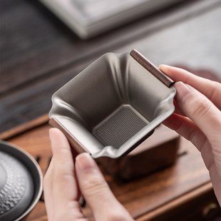 复古超细茶叶过滤网茶隔公道杯高档滤茶 纯钛茶滤茶漏一体千孔中式