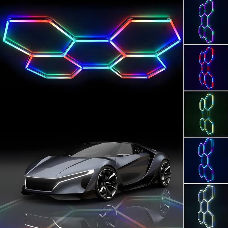 rgb蜂窝灯防水跨境绚彩氛围灯蜂窝汽车4S店宽压工位灯led洗车灯