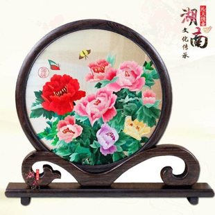 湘绣双面绣摆件手工刺绣成品红牡丹富贵居家装饰摆台中秋新年礼品