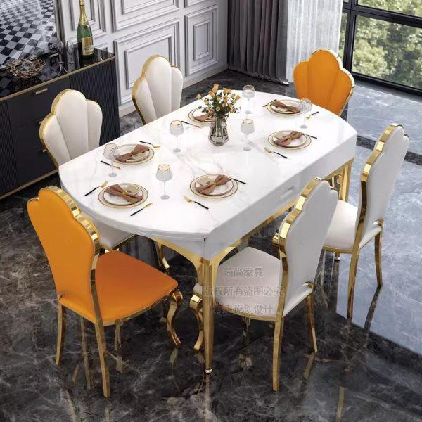 亮光岩板餐桌椅组合伸缩折叠现代简约小户型家用可变圆桌吃饭桌子,住宅家具,岩板餐桌,淘宝优惠券,粉丝福利购,淘宝优惠卷