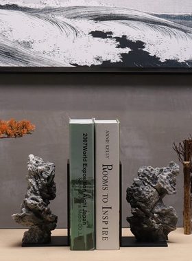 现代新中式创意书靠工艺品摆件客厅样板间书房办公室禅意石头书挡
