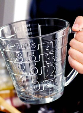 刻度带AB大容量耳SAHC加厚玻璃杯土牛奶杯微波炉EA其量杯P可进口