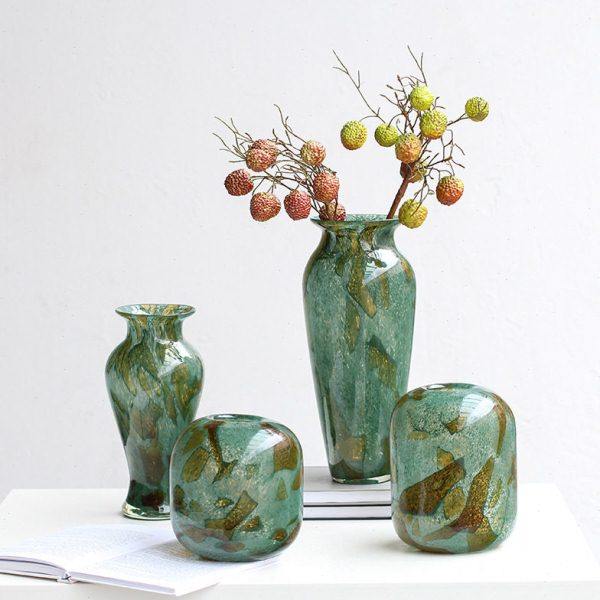 新中式渐变绿斑纹复古玻璃花简约台面餐桌客厅玄关软装家居装饰,家居饰品,花壶瓶,淘宝优惠券,粉丝福利购,淘宝优惠卷