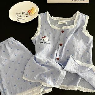 可外穿 花边可爱hellokitty睡衣女夏季 新款 吊带短裤 夏天家居服套装
