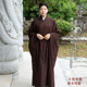 高档海青居士服女禅修服男大褂台湾麻料海清深咖啡色僧服不透明