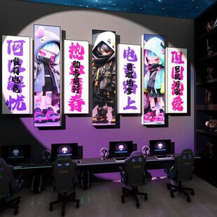 二次元 饰用品卧室男生游戏 电竞屋脑房间布置墙面贴纸网红画床头装