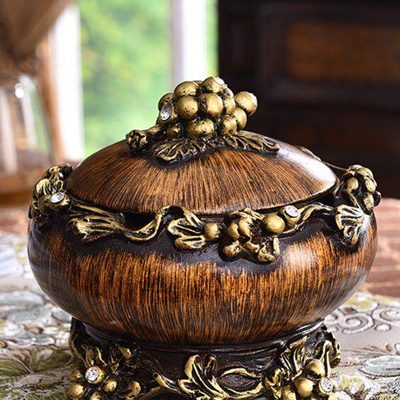 客厅欧式摆件装饰品圆形带盖办公室茶几新中式美式复古奢华烟灰缸