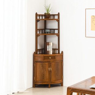 花架子实木拐角柜墙角柜家用半圆转角置物架鸡翅中式三角柜木边柜