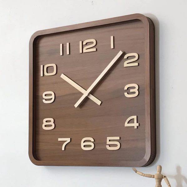 日式实木方形挂钟复古时钟胡桃木质静音中式简约座钟表免打孔客厅,家居饰品,挂钟,淘宝优惠券,粉丝福利购,淘宝优惠卷