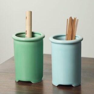 收纳迹龙创意寺庙香青瓷竹签泥线香摆件香陶瓷笔筒立泉筒供奉筒桶