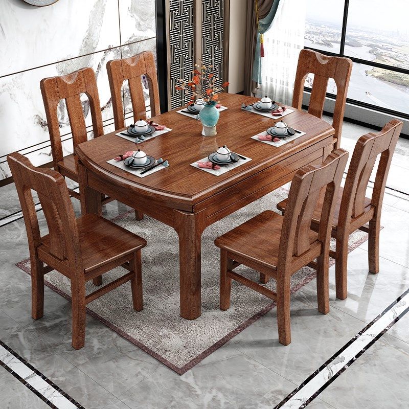金丝胡桃木实木餐桌椅大小户型家用组合中式全实木可伸缩折叠餐桌
