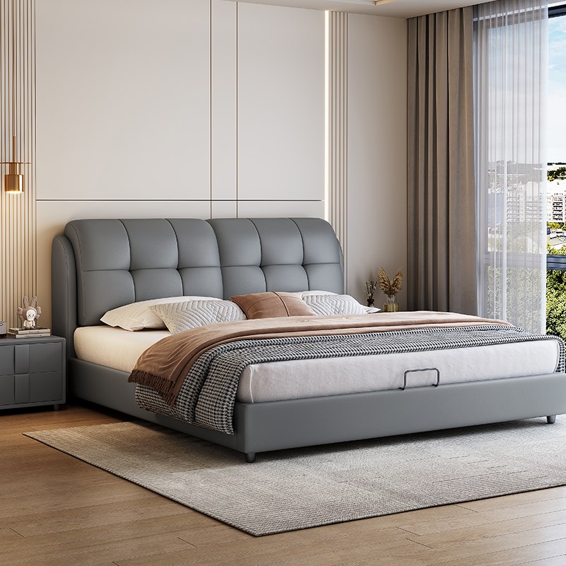 皮床主卧室现代简约高端大气轻奢1.5米1.8米双人实木软包双人婚床