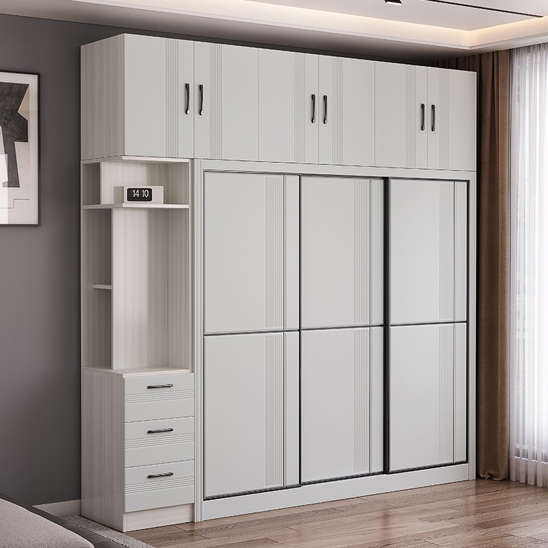 现代简约实木衣柜组合家用卧室收纳推拉门储物柜大小户型出租房用