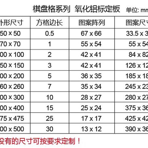 高精度铝制标定板 棋盘格漫反射校正片 光学测试卡 opencv标定板