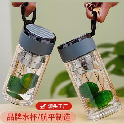 双层透明玻璃杯保温便携家用杯子玻璃隔热男女士带盖运动水杯