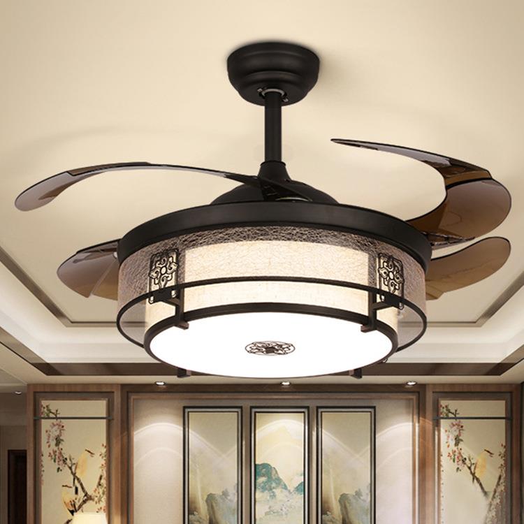 新中式led隐形风扇灯复古变频电扇灯客厅卧室餐厅吊扇灯吸顶灯具