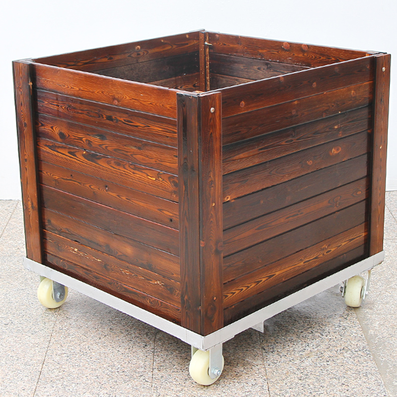 户外防腐木花箱带轮可移动定制正方形室内室外碳化实木大花盆花槽