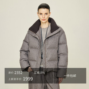 短款 JIXICHEN 老钱轻奢撞色立领羽绒服冬季 麦尔登 宽松面包服 英式