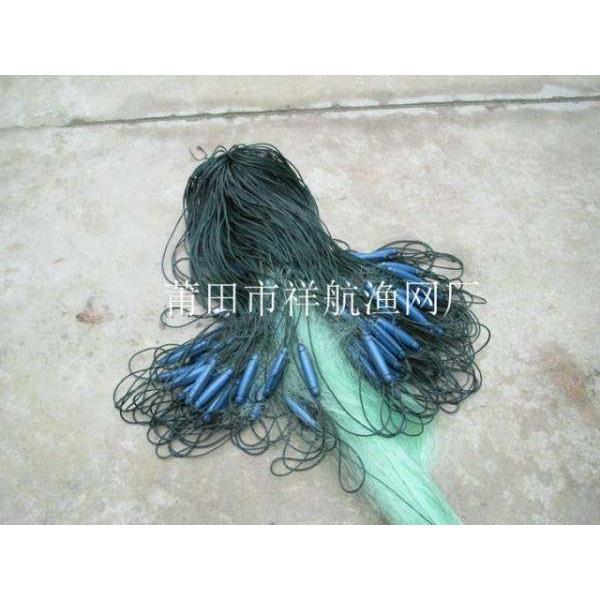 福建绿丝网塑料浮漂鱼网串孔铅坠渔网高20米12公分三层强力细丝网