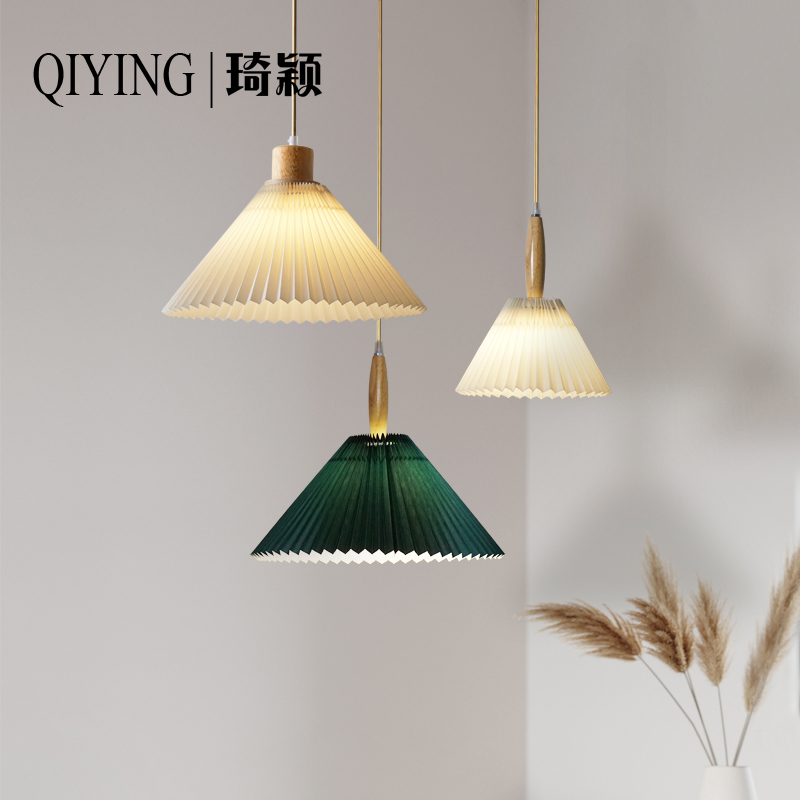 北欧日式餐厅吧台床头百褶布艺轨C道位移吊灯阳台田园复古原木灯