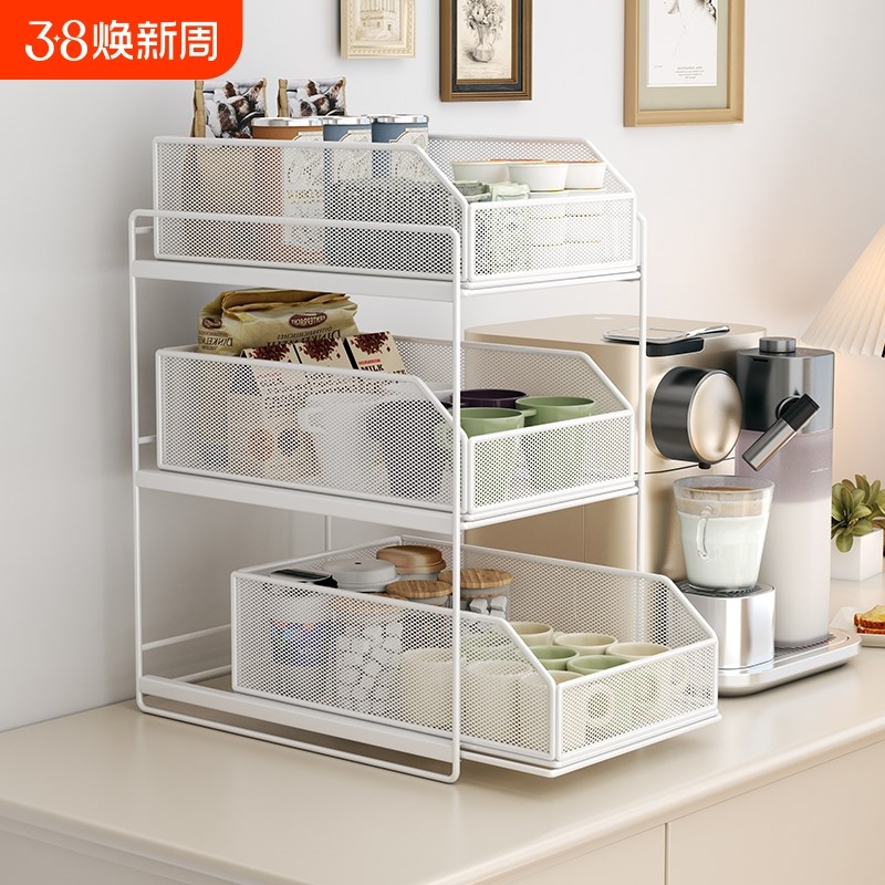 杯子收纳置物架餐边柜咖啡杯茶杯茶E具桌面水吧收纳柜抽屉防尘抽