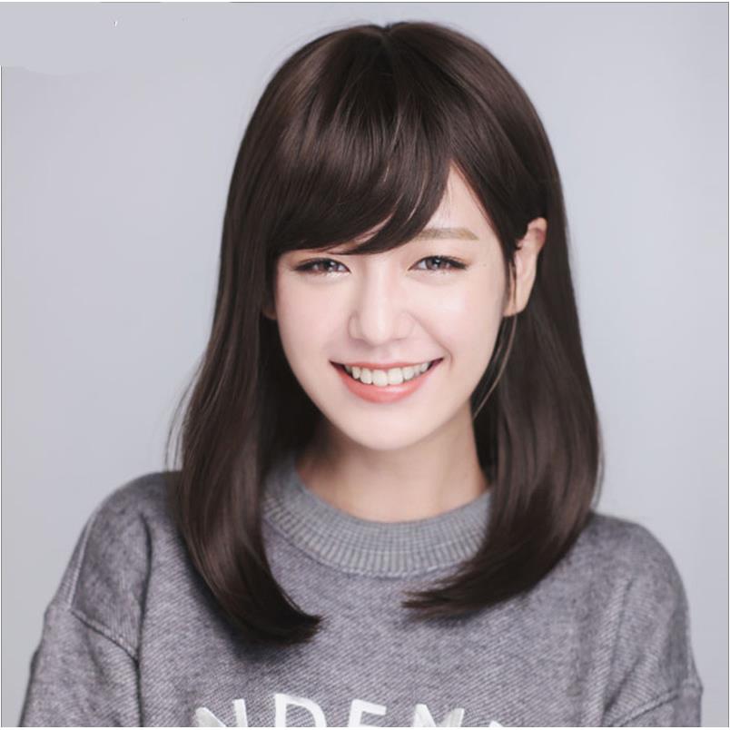 真发女短发中长直发时尚 假发女士蓬松梨花头真人发丝妈妈假发套
