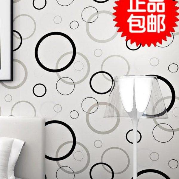 现代简约3d立体电视背景墙壁纸时尚黑白圆圈圈墙纸客厅卧室无纺布