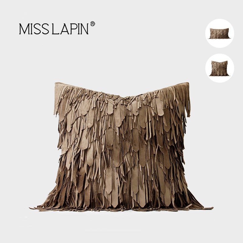 澜品法式棕咖色不规则流苏抱枕C客厅沙发样板间卧室靠枕靠垫套