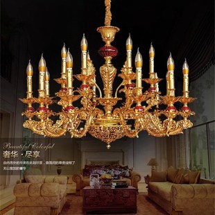 欧法式别墅复式楼吊灯玉石酒店时尚奢华合金客厅房间蜡烛灯具促销