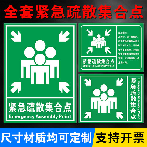 紧急疏散集合点安全标识牌验厂警告安全警示标志牌安全标示牌标贴