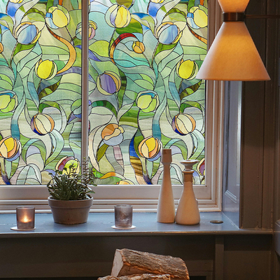 法式教堂艺术窗户贴纸透光不透明欧式复古彩绘浮雕蒂凡尼玻璃贴膜