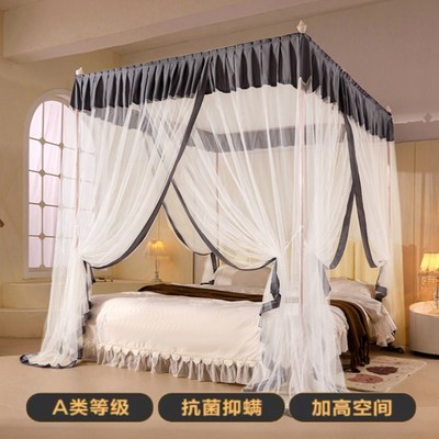 新款蚊帐加高防尘顶落地家用三开门宫廷卧室架子床幔烤漆加粗加密