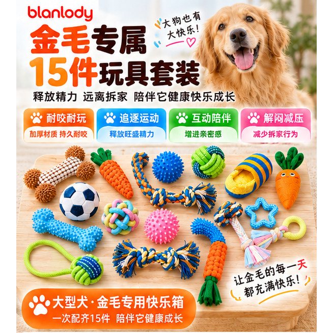 金毛耐咬发声磨牙互动玩具套装图片
