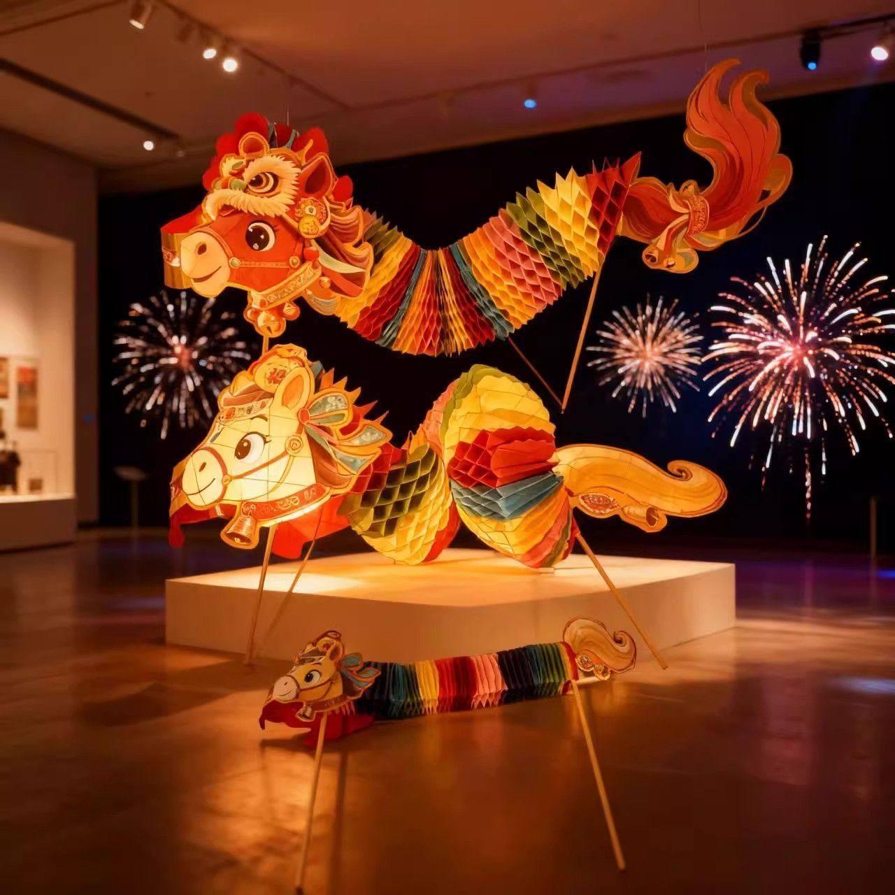 2026新年元旦装饰纸龙花灯灯笼挂饰拉花舞龙过年马年氛围拍照道具