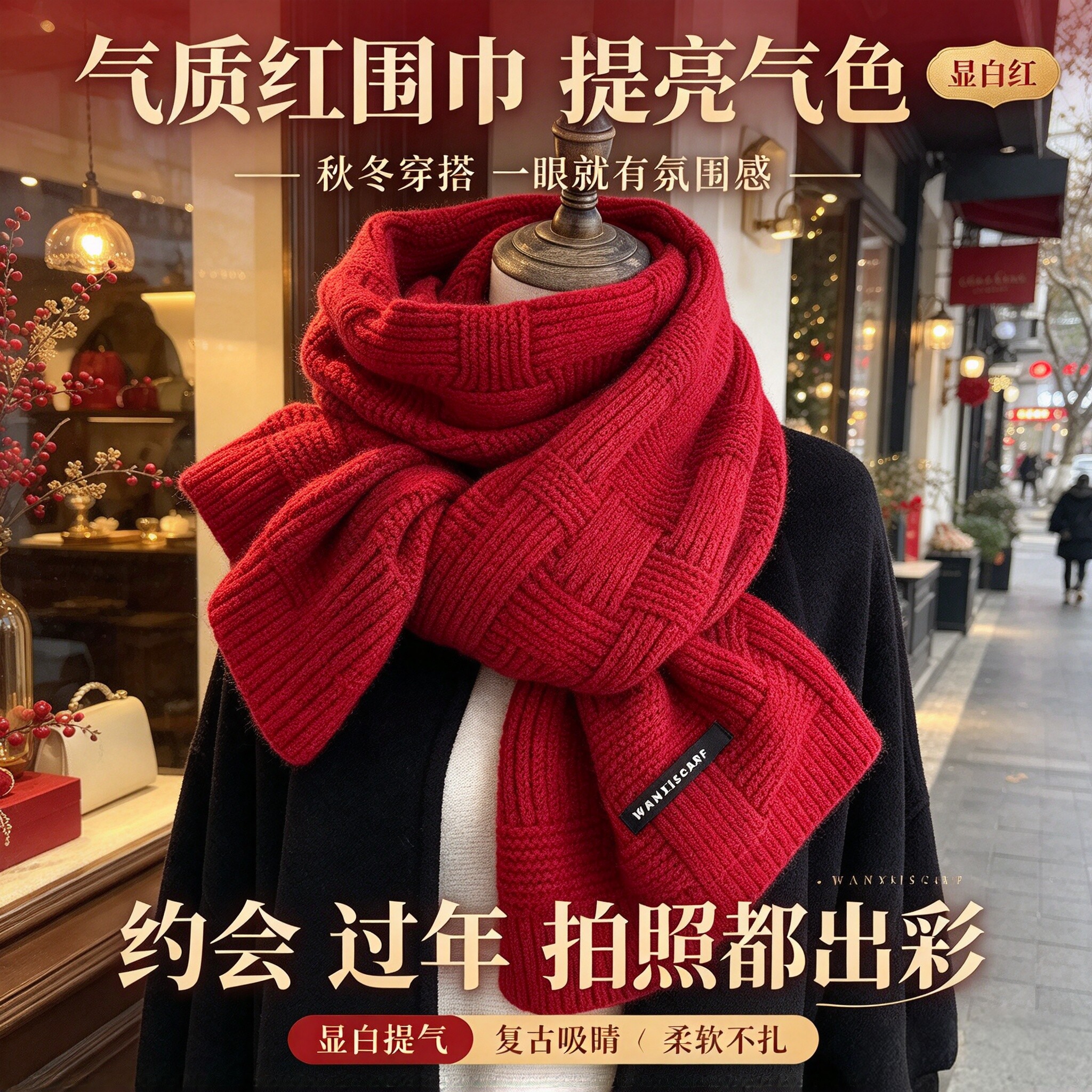 冬季小香风格子毛线针织保暖围巾