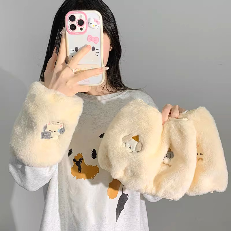 秋冬可爱小狗毛绒防污耐脏袖套女