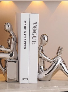 电镀陶瓷轻奢摆件书房书挡黑白人物书架客厅办公室书房装饰品