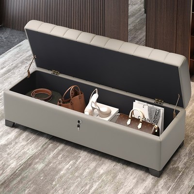 带锁储物凳卧室床尾凳客厅长条皮艺沙发凳服装店休息凳加锁收纳箱