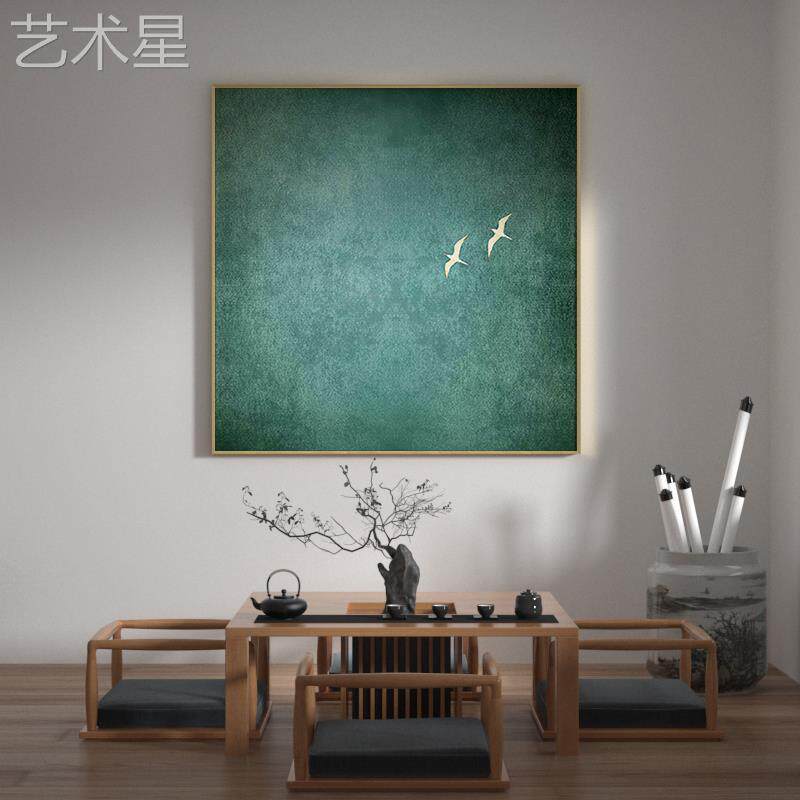 新白中装饰画蓝色极320简抽象留鸟轻奢客厅式玄关背景壁画方飞形