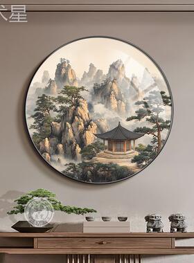 背有靠画山圆壁形装饰画中式客厅玄关挂画办公室有山新无水Y10751