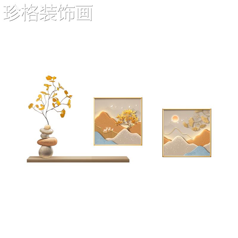 背画有靠山客厅装墙饰轻奢级感发财树高沙发20250112背景三联组合图片