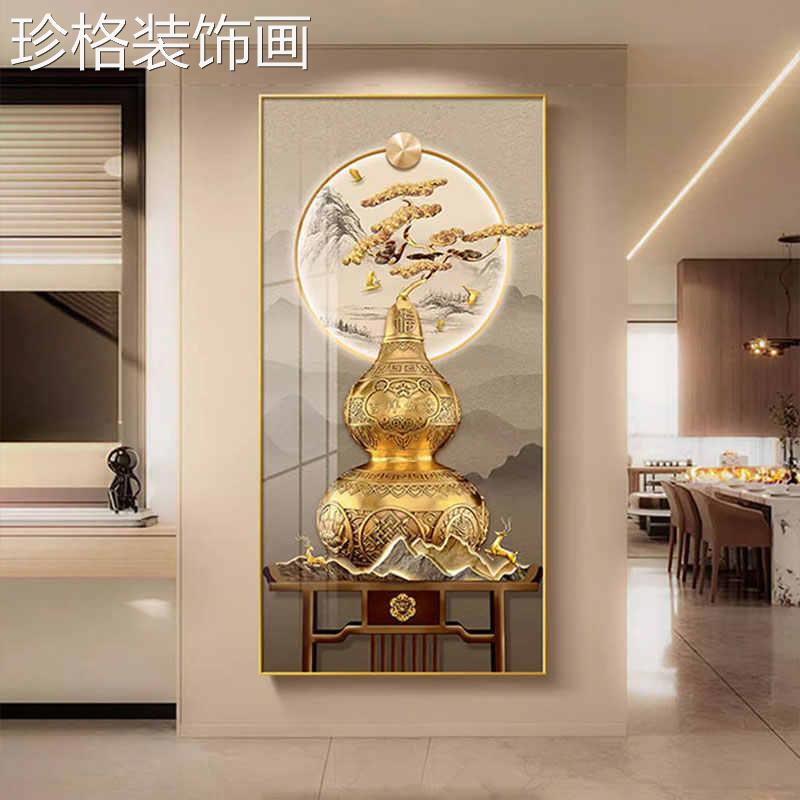 葫芦福鹿饰聚财01362山水画画道中式玄关装入户门正对墙挂画走廊图片