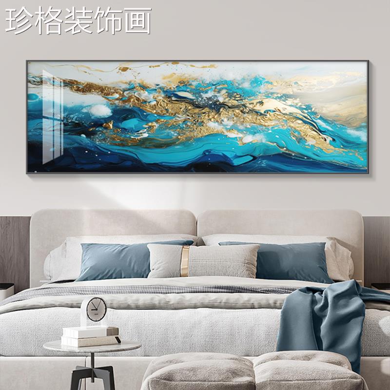 蓝色抽01173象寓卧装画高档挂画室现代简约酒饰店公名宿床头壁画图片