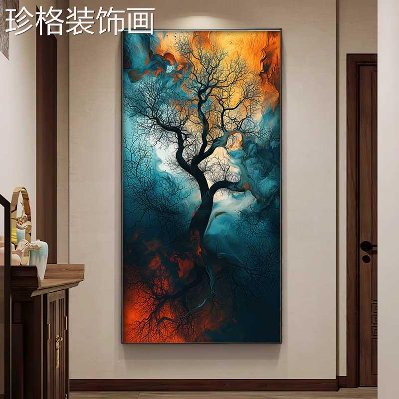 代过简约抽象发01332财树挂画酒店道画高级现感轻奢大气名宿术壁图片