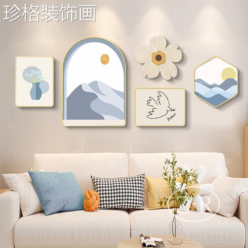 现简约客厅装饰画北欧风格沙画发景背景墙壁餐厅背墙挂0587-1画晶图片