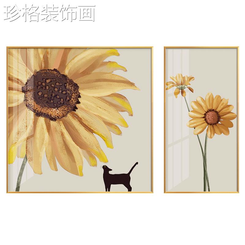 北欧向日葵餐厅饰画装厅玄关过道挂画代简约花卉饭现厅墙面YYFX-0图片