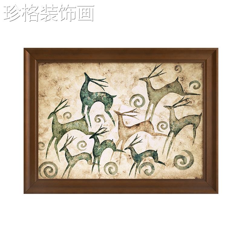 逐敦煌七色鹿》鹿复古·法式中古风厅装饰画书房玄关中国ht0678风图片